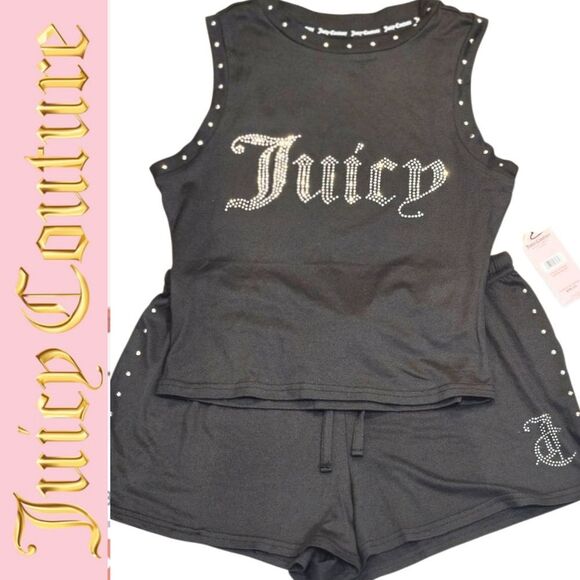 Juicy Couture Studded Rhinestone Logo Tank & Short PJ Set - Picture 1 of 5